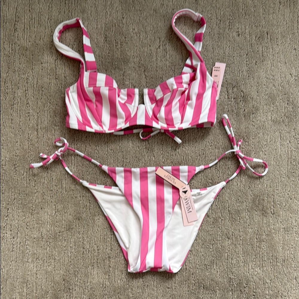 Victoria's Secret Pink and White Striped Swimwear